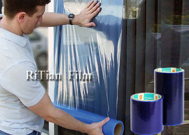 ฟิล์มป้องกัน PE สีน้ำเงินกาวตนเองสำหรับกระจกหน้าต่างป้องกันชั่วคราว